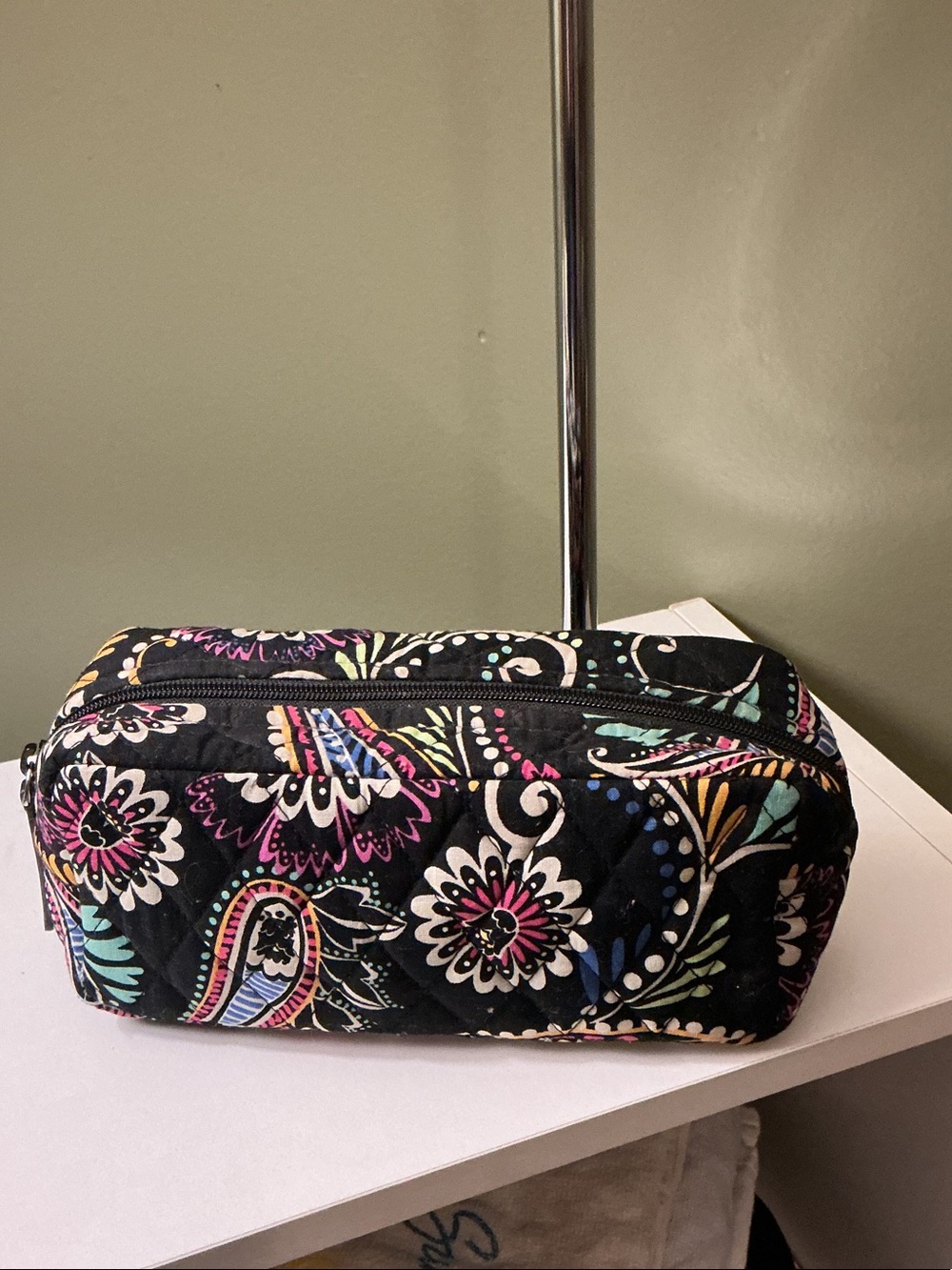 Vera Bradley Black Quilted Floral Cosmetic Case with Multicolor Accents
